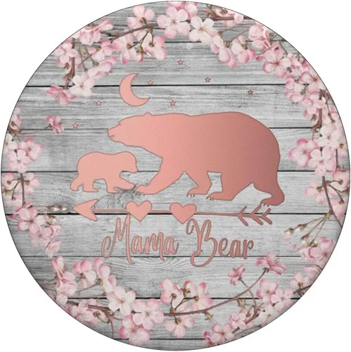 Miniatura 3 de Cherry Blossoms Rose Pink Mama Bear One Cub Vintage Gray PopSockets Grip and Stand para teléfonos y tabletas, Negro