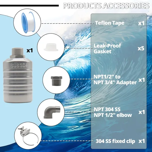 Miniatura 6 de MAKERELE Controlador automático de nivel de agua de 1/2 a 3/4 pulgadas, NPT 304 de acero inoxidable de nivel de agua válvula de flotador de control