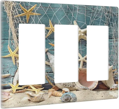 Miniatura 22 de Placa decorativa para interruptor de luz, playa, rosa, escena nocturna, 2 bandas, 1 palanca, 1 placa de pared dúplex, decoración de placa
