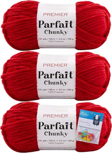 Miniatura 26 de Premier Yarns Parfait - Hilo de felpilla grueso, 3.5 onzas, peso súper voluminoso, paquete de 3 unidades con soportes para punto de Bella (chocolate)