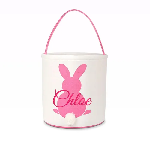 Miniatura 9 de Cesta de lona de Pascua personalizada con asa, cubo de huevo y conejo, color azul