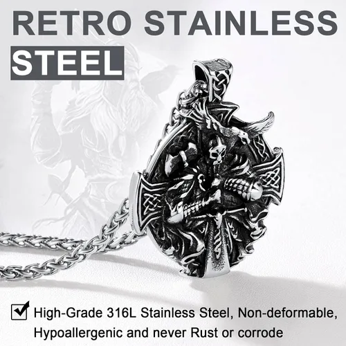 Miniatura 7 de U7 Wiccan Necklace Pagan Pendant Men Women Stainless SteelBlack18K Gold Plated PentagramNorse VikingRaven Occult Necklaces