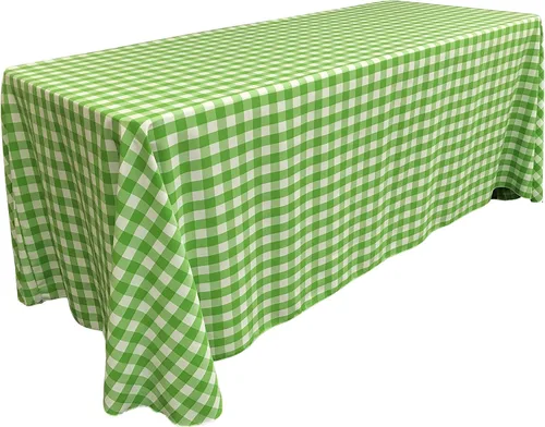 Miniatura 7 de LA Linen Mantel rectangular de poliéster Gingham a cuadros 60 por 84 pulgadas, blanco y verde oscuro