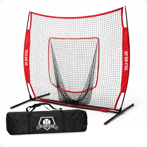 Hit Run Steal Red de práctica de 7 x 7 para béisbol y sóftbol con funda de transporte, rojo - Entrenamiento portátil de ajuste rápido para golpear y