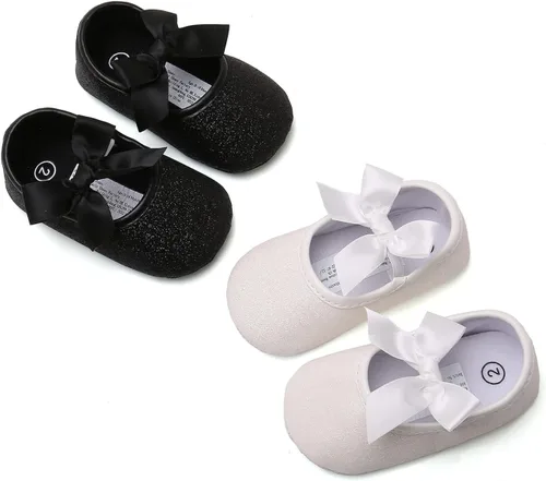 Miniatura 56 de RVROVIC Mocasines de princesa para bebé, zapatos brillantes de Mary Jane, zapatos de cuna de suela suave y ligera de primera calidad, zapatos