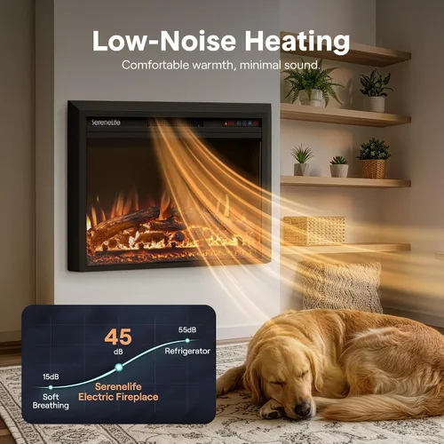 Miniatura 5 de SereneLife Inserto de chimenea eléctrica con calentador Control inteligente de aplicación Wi-Fi y control remoto Termostato ajustable de 700