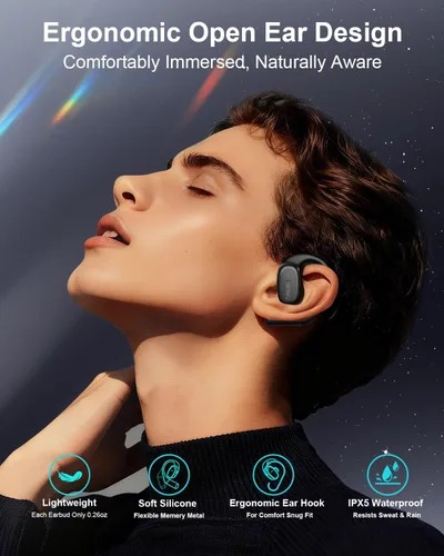 Miniatura 2 de ENC - Auriculares inalámbricos con 2 micrófonos, llamadas claras AI, cómodos ganchos para los oídos, sonido estéreo, auriculares Bluetooth