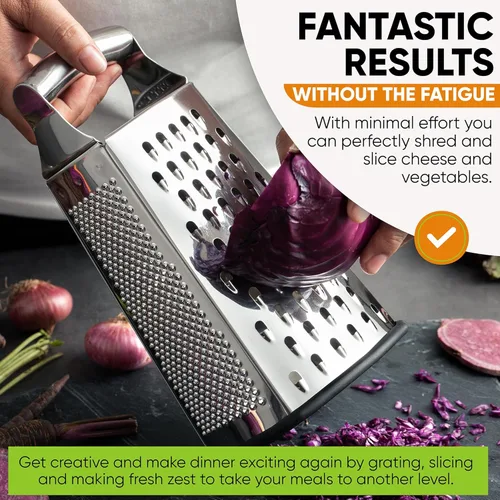 Miniatura 3 de Spring Chef Rallador profesional de queso parmesano grande, rallador de caja de metal de acero inoxidable con asa, triturador de alimentos de cocina