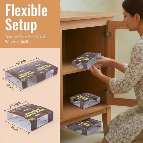 Miniatura 2 de Trampa para insectos de pez plateado, 5 hojas de trampas para peces plateados para interiores para el hogar, no tóxico para hormigas ciempiés