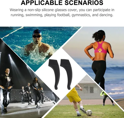 Miniatura 9 de Kit de 10 pares de ganchos de silicona antideslizante para gafas, funda antideslizante para gafas, juego de patas de silicona negra para un ajuste