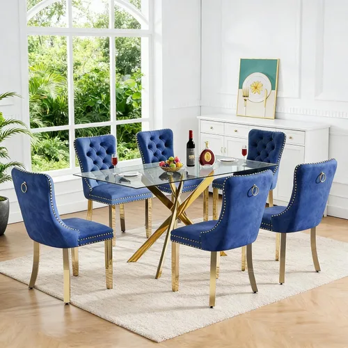 Miniatura 70 de Juego de 4 mesas de comedor de cristal para 4, juego de 4 mesas y sillas de cocina modernas, juego de mesa de comedor de cocina de 5 piezas con mesa