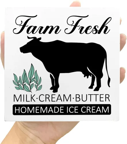 Miniatura 7 de LVQHI Letrero de madera artesanal con diseño de granja de crema de leche fresca y mantequilla, heladería casera, letrero de granja lechera
