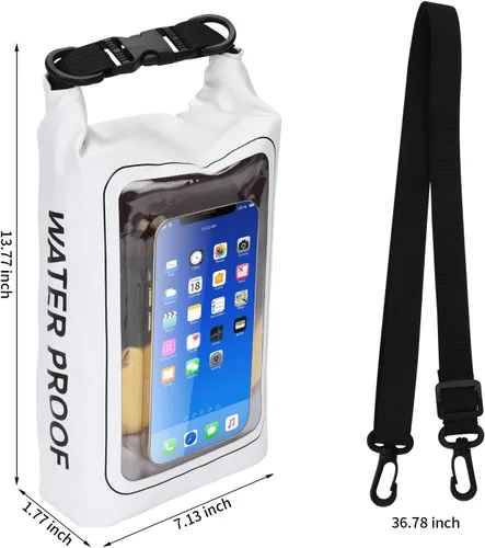 Miniatura 2 de Bolsa impermeable IP68 de 2L - Bolsa impermeable para piscina con tapa enrollable, bolsas secas impermeables para kayak - con funda para teléfono