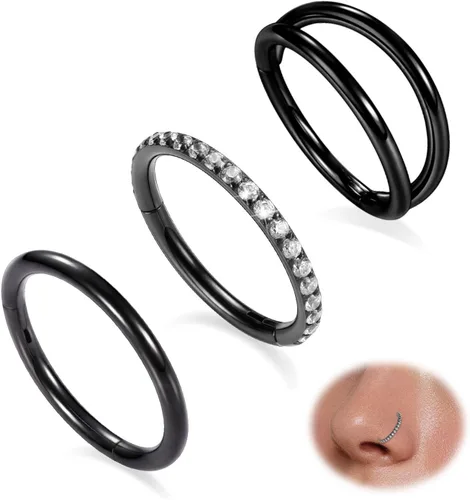 Miniatura 13 de GAGABODY 2 piercings para la nariz, calibre 20G, 18G, 16G, 14G, 12G, 10G, 8G, acero quirúrgico, tabique, cartílago, hélice, trago, concha, daith