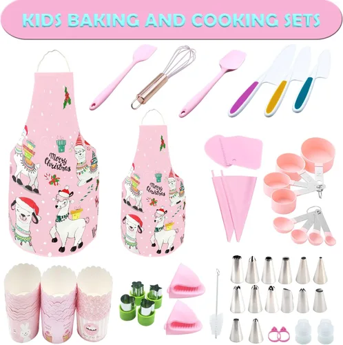 Miniatura 2 de Juego de 76 piezas para hornear y cocinar para niños, delantal para padres e hijos, kit de decoración de tartas, bolsas de tuberías y puntas