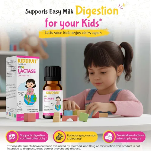 Miniatura 6 de Lactase Kids Drops 1000 unidades - 50 porciones diarias, 1 onza líquida (1.0 fl oz) - Digestión de lactosa y alivio de cólicos - Sin azúcar, sin