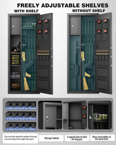 Miniatura 3 de Caja fuerte grande para armas de 15-18, caja fuerte biométrica de 54 pulgadas para rifles y pistolas con gabinete interior y estante extraíble