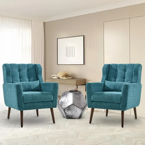 Miniatura 15 de cinkehome Sillas decorativas con brazos para sala de estar, sillón moderno tapizado en chenilla, cómoda silla de salón acolchada y suave