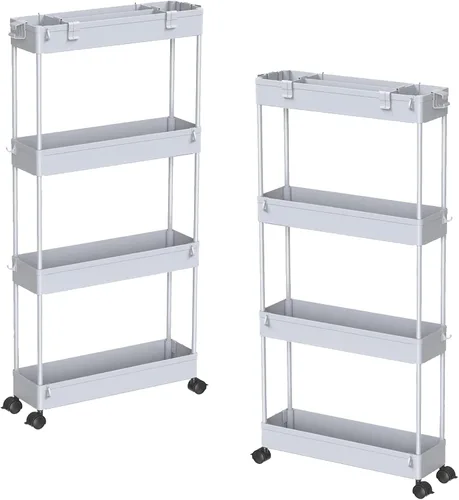 Miniatura 9 de SAKA - Carrito de almacenamiento delgado, carrito de almacenamiento rodante para el baño de 4 niveles, carrito organizador móvil de estanterías