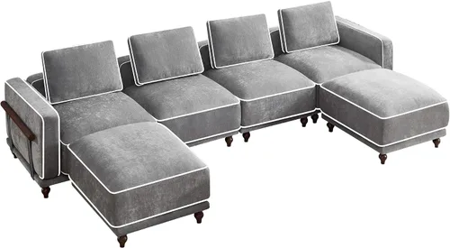 Miniatura 12 de Sofá biplaza modular de 80 pulgadas, sofá modular Cloud con reposabrazos y patas de madera, cómodo sofá tapizado de 2 plazas para sala de estar
