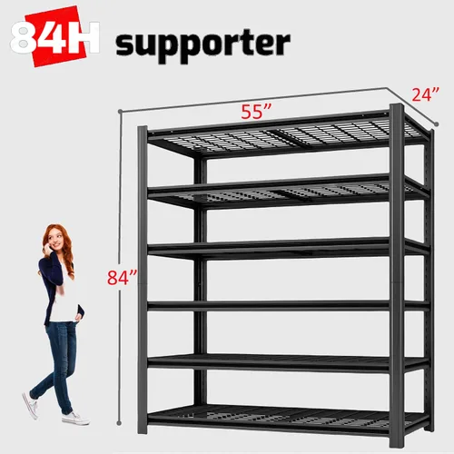Miniatura 3 de Estantería de metal de 6 niveles, estantes de almacenamiento ajustables, 84 pulgadas de alto x 55 pulgadas de ancho x 24 pulgadas de profundidad