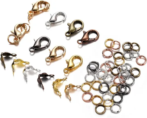 Miniatura 7 de El juego de 450 accesorios para fabricación de joyas incluye 200 conectores de anillo de salto abierto, 200 puntas de cuentas, cubiertas de nudo