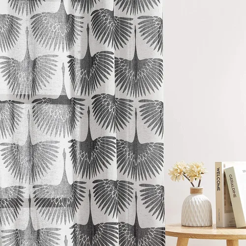 Miniatura 4 de KGORGE Cortinas traslúcidas con patrón geométrico, cortinas de lino natural, juego de ventanas suaves, lavables con filtro de luz para dormitorio