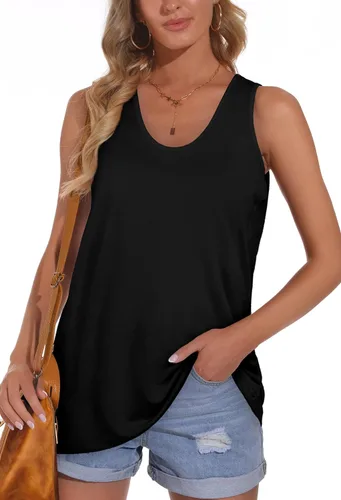 Miniatura 3 de OFEEFAN Camisetas sin mangas para mujer, escote redondo amplio, ajuste holgado, ropa de verano