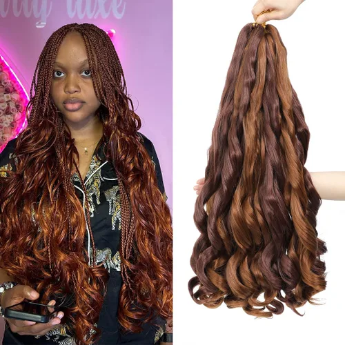 Miniatura 13 de WIPPORYA Cabello Rizado Francés para Trenzar de 24 Pulgadas, 6 Paquetes de Cabello Ondulado Suelto Elástico para Crochet Pre-Estirado 3.53