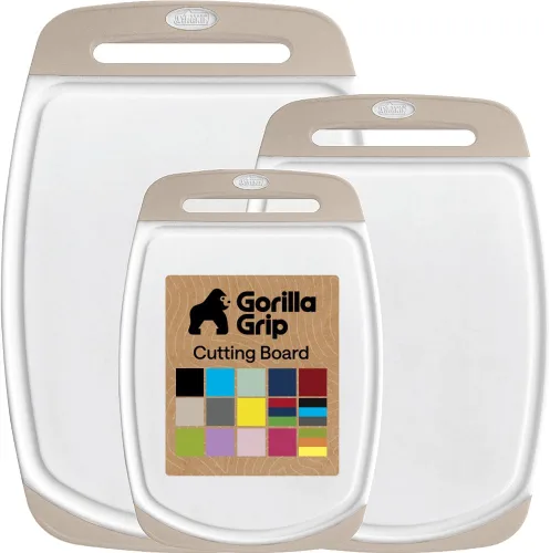 Miniatura 22 de GORILLA GRIP Juego de 3 tablas de cortar de cocina reversibles sin BPA, diseñadas en Estados Unidos, no porosas, ranuras para jugos, borde