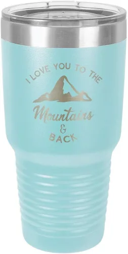 Miniatura 16 de Vaso negro de 30 onzas con popote y tapa superior deslizante con texto en inglés "I love you to the mountains and back", color negro