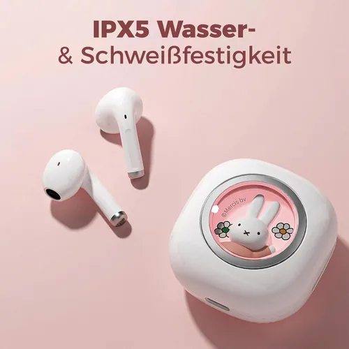Miniatura 7 de Miffy - Auriculares Bluetooth 5.3 Pro - IPX5 impermeables, controles táctiles, adorable caja de hierro 3D reutilizable Miffy embalaje (rosa)