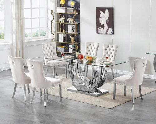 Miniatura 15 de Mesa de comedor de cristal para 6-8 personas, mesa rectangular de comedor de cocina de 70 pulgadas con tapa de vidrio templado y base de acero