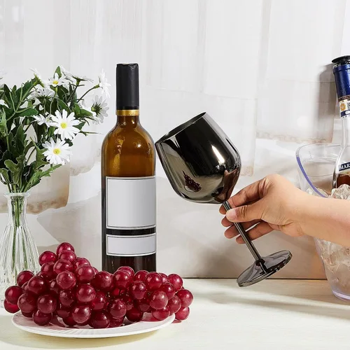 Miniatura 3 de Tessco for you Juego de 6 copas de vino de acero inoxidable de 18 onzas, copas de vino de metal irrompibles, copas doradas para fiestas, bodas, Negro