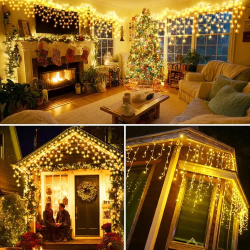 Miniatura 4 de Luces de carámbano solares para exteriores, 25+5M 800 luces de carámbano de Navidad, 8 modos, luces de cadena decorativas impermeables