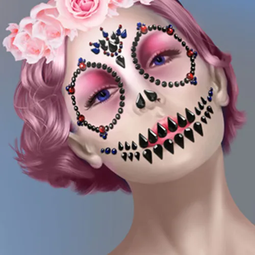 Miniatura 3 de Día de los Muertos - Gemas para la cara de los muertos, tatuajes temporales de calavera para Halloween, piedras de cristal de diamantes de H1 H4