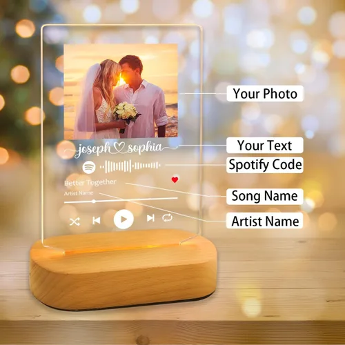 Miniatura 2 de Placas de música escaneables de acrílico personalizadas, marco de fotos, marco de fotos, regalos para ella, él, esposa, marido, amante, cubierta