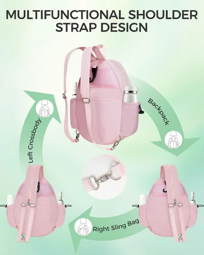 Miniatura 5 de Bolsa de tenis, mochila de tenis resistente al agua para mujeres y hombres, diseño de bandolera acolchada para tenis, pickleball, raquetas de Rosa