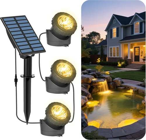 Miniatura 11 de T-SUN Luces solares para estanque, 2 focos LED RGB, luces sumergibles bajo el agua, luz solar para tanque de peces para fuente de jardín, estanque