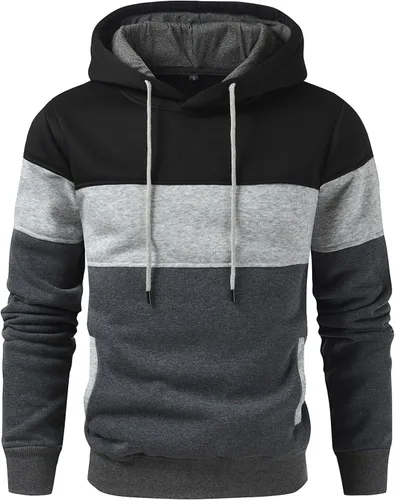 Miniatura 2 de Sudadera con capucha para hombre, diseño de bloques de color, casual, de vellón, manga larga, con capucha