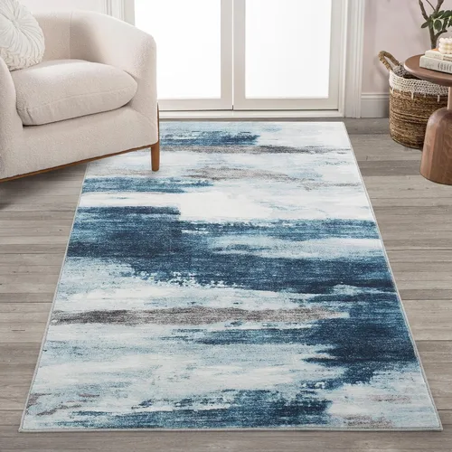 Miniatura 53 de Carvapet 9x12 Alfombras grandes para sala de estar y dormitorio, alfombra moderna lavable azul de pelo bajo con respaldo de goma, plegable, alfombra