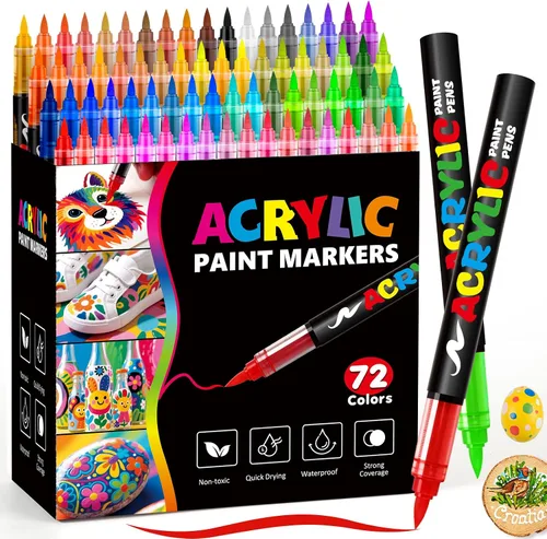 Bstoyder Marcadores de pintura acrílica de 72 colores, bolígrafos y marcadores de punta de pincel suave, bolígrafos de pintura acrílica a base de