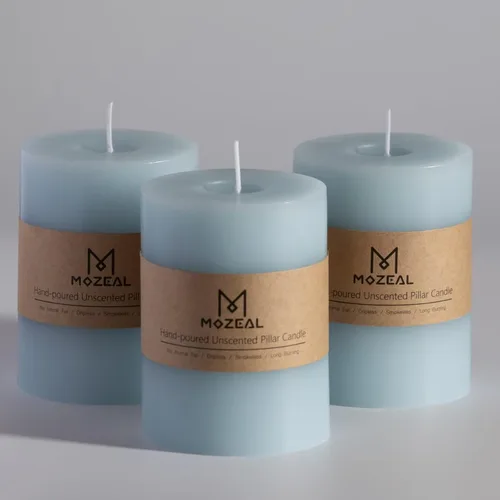 Miniatura 97 de MOZEAL Velas grandes sin perfume vertidas a mano de 3 x 8 pulgadas, sin humo, juego de 2, combustión lenta, sin goteo, aproximadamente 150 horas