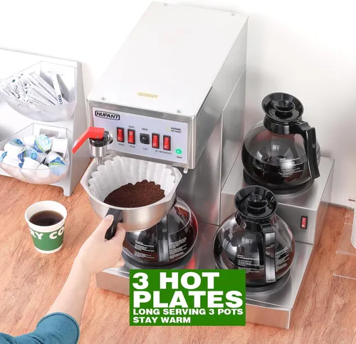 Miniatura 5 de NUPANT Cafetera Comercial de 12 Tazas, Cafetera Automática de Goteo con Relleno Automático y 3 Jarras de Vidrio, 3 Calentadores, Cafetera de Acero