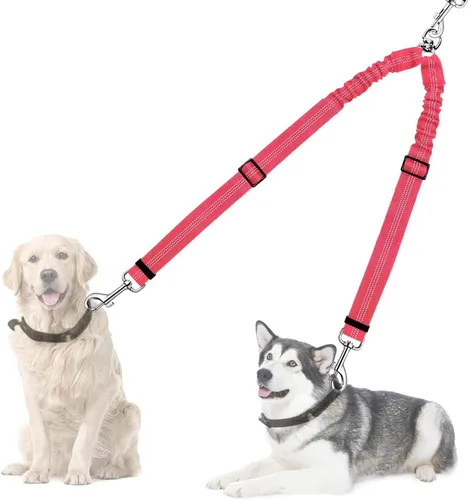 Miniatura 19 de AUTOWT Correa doble para perros, sin enredos, rotación giratoria de 360°, reflectante, con extensión de bungee, divisor para dos perros, cómoda