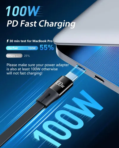 Miniatura 2 de Herfair Cable USB C retráctil de 5 A/100 W, cable de carga múltiple 3 en 1, cable de carga rápida para iPhone, iPad, Android, tableta, laptop