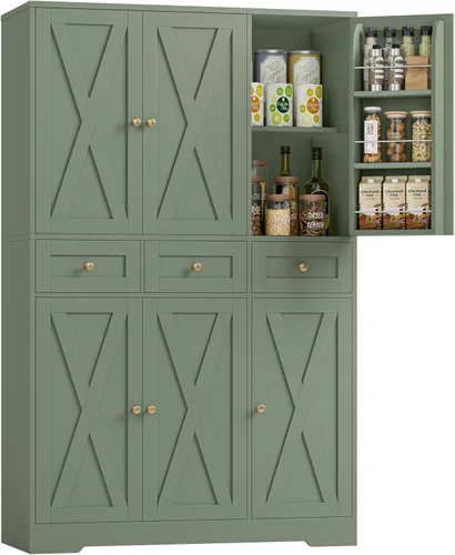 Miniatura 13 de HOSTACK Moderno armario de almacenamiento de despensa de cocina de granja, armario de despensa de cocina de 67 pulgadas de alto con puertas