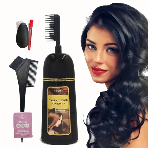 Black Hair Dye Shampoo Permanent YIZHONG Hair Color para el cabello 100% cobertura de canas Mujeres Hombres 3 In2 Easy Comb Dyeing (negro)