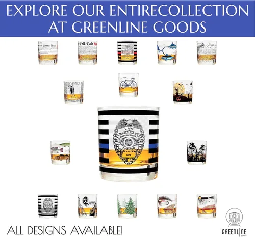 Miniatura 7 de Greenline Goods Thin Blue Line - Vasos clásicos de 10 onzas con diseño de oficial de policía, whisky, estilo antiguo, con gráficos de bandera