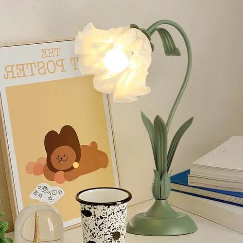 Miniatura 10 de TFCFL Lámpara de Mesa de Flor de Rosa para Dormitorio, Lámpara de Escritorio de Vidrio Manchado Elegante Lámpara de Mesa Enchufable Luz de Mesita